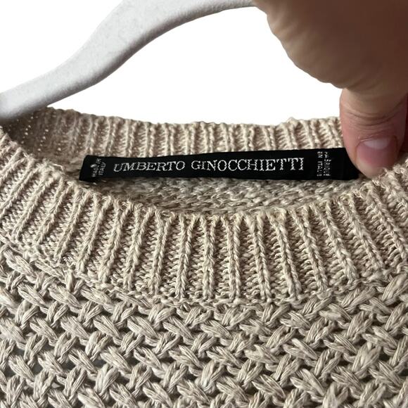 Umberto Ginocchietti Chunky Fisherman Knit Sweater Top Linen Coastal Beige Tan - Picture 6 of 10